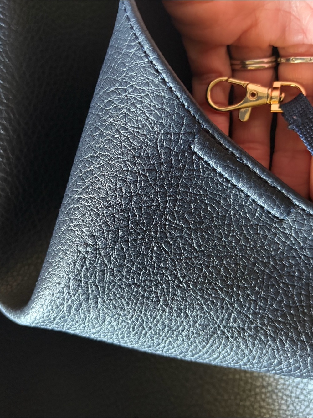 Hoxis Navy Pebbled Leather Hobo Bag - Women - Picture 10 of 11